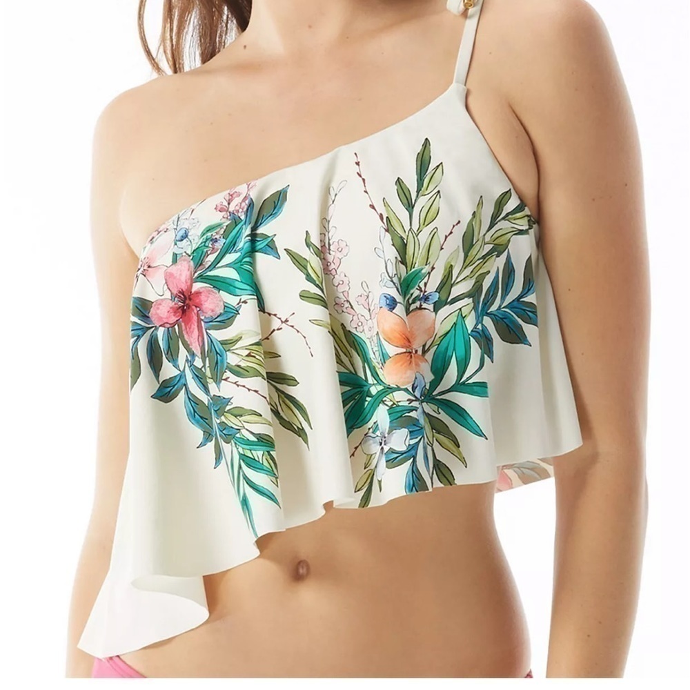 Vince Camuto Pacific Grove One Shoulder Asymmetrical Tankini Top In Ivory New M
